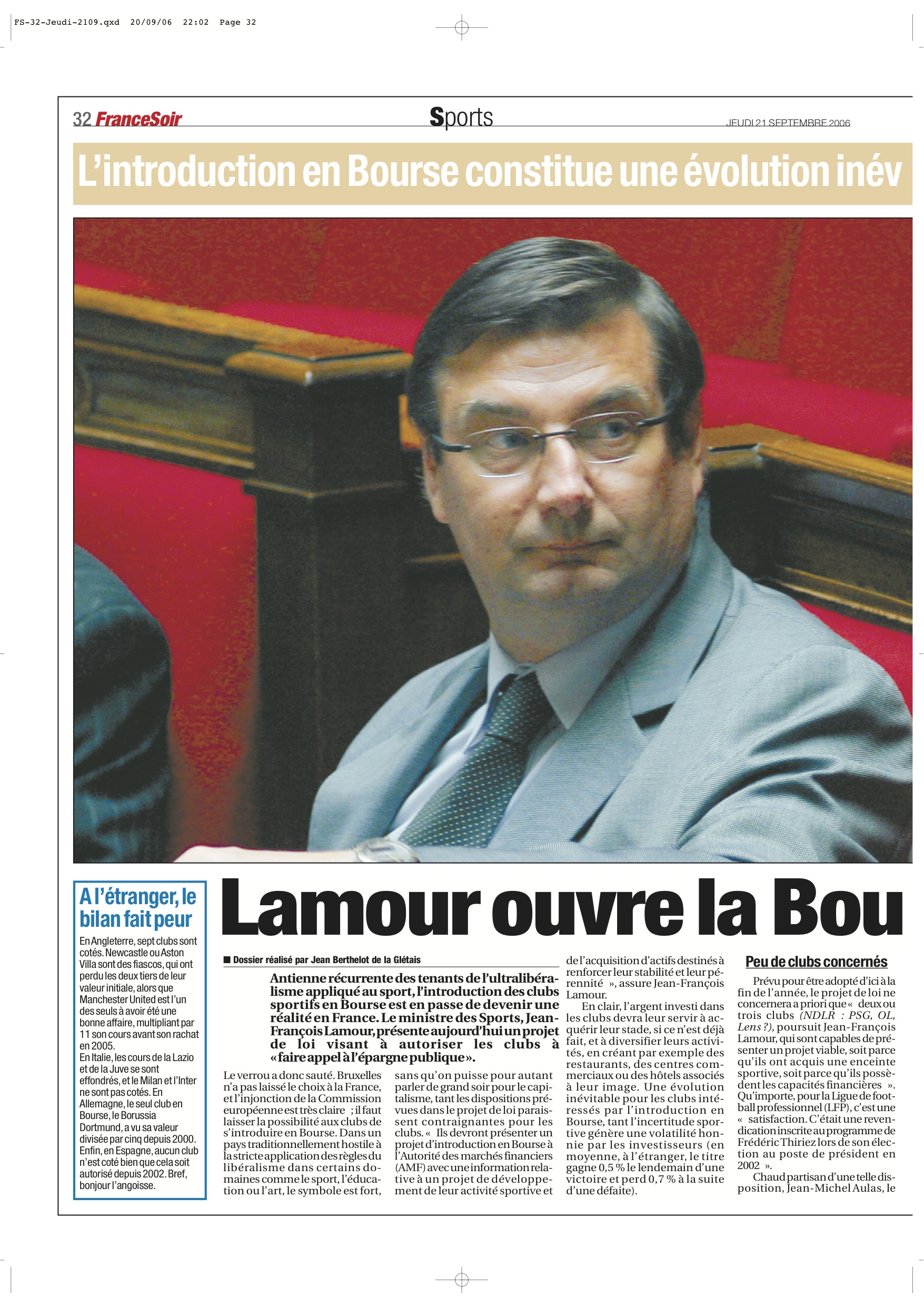 Lamour ouvre la Bourse au football