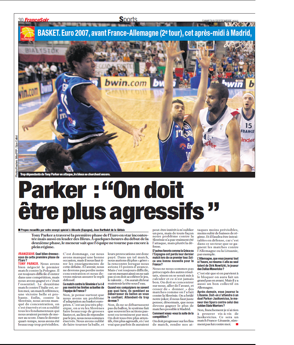 Parker : « On doit être plus agressifs »