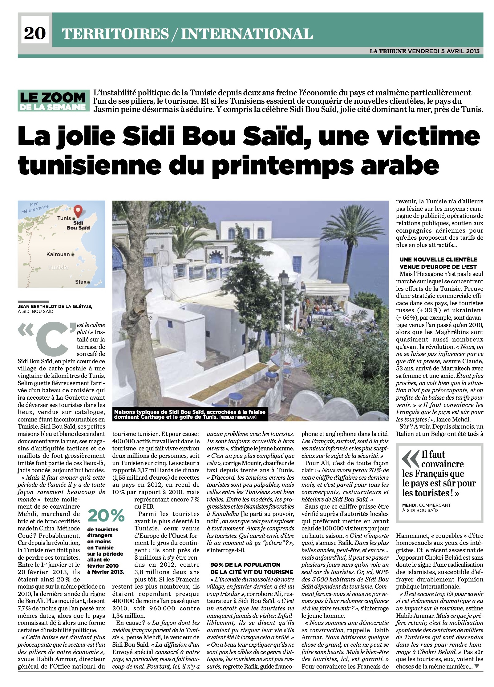 Première page de l’article de La Tribune consacré à Sidi Bou Saïd