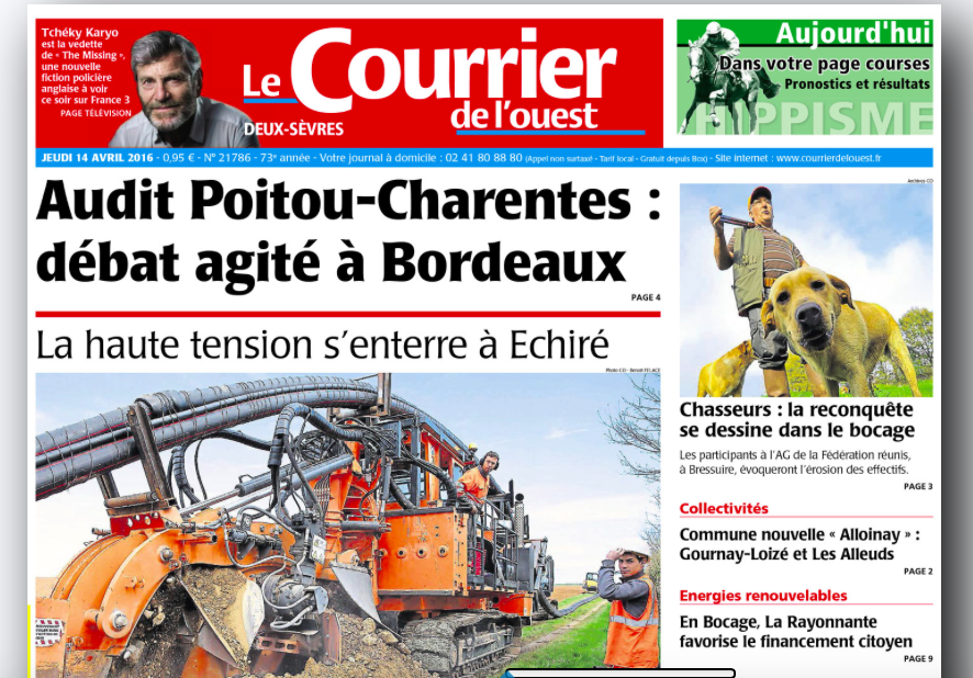 Page du Courrier de l’Ouest consacrée aux Poitou-Charentes Papers