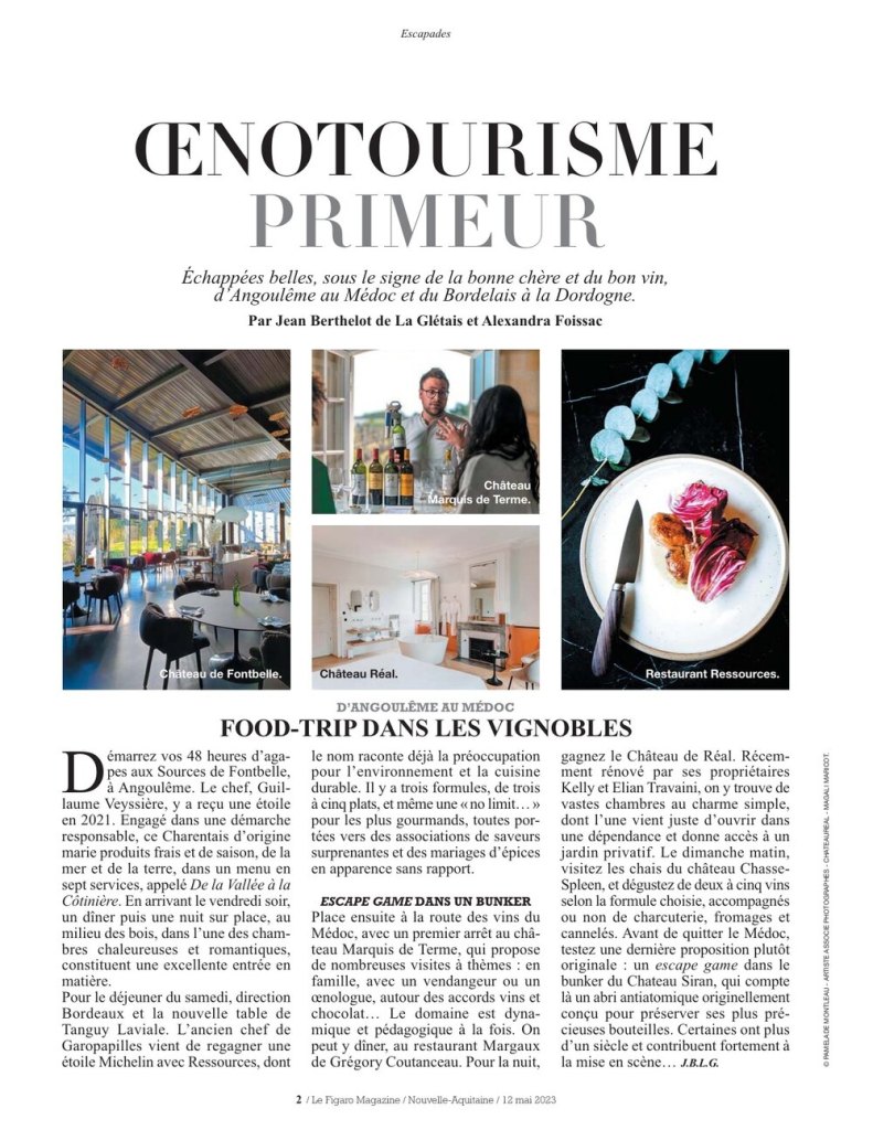 Page de l’article « D’Angoulême au Médoc : food-trip dans les vignobles » dans Le Figaro Magazine