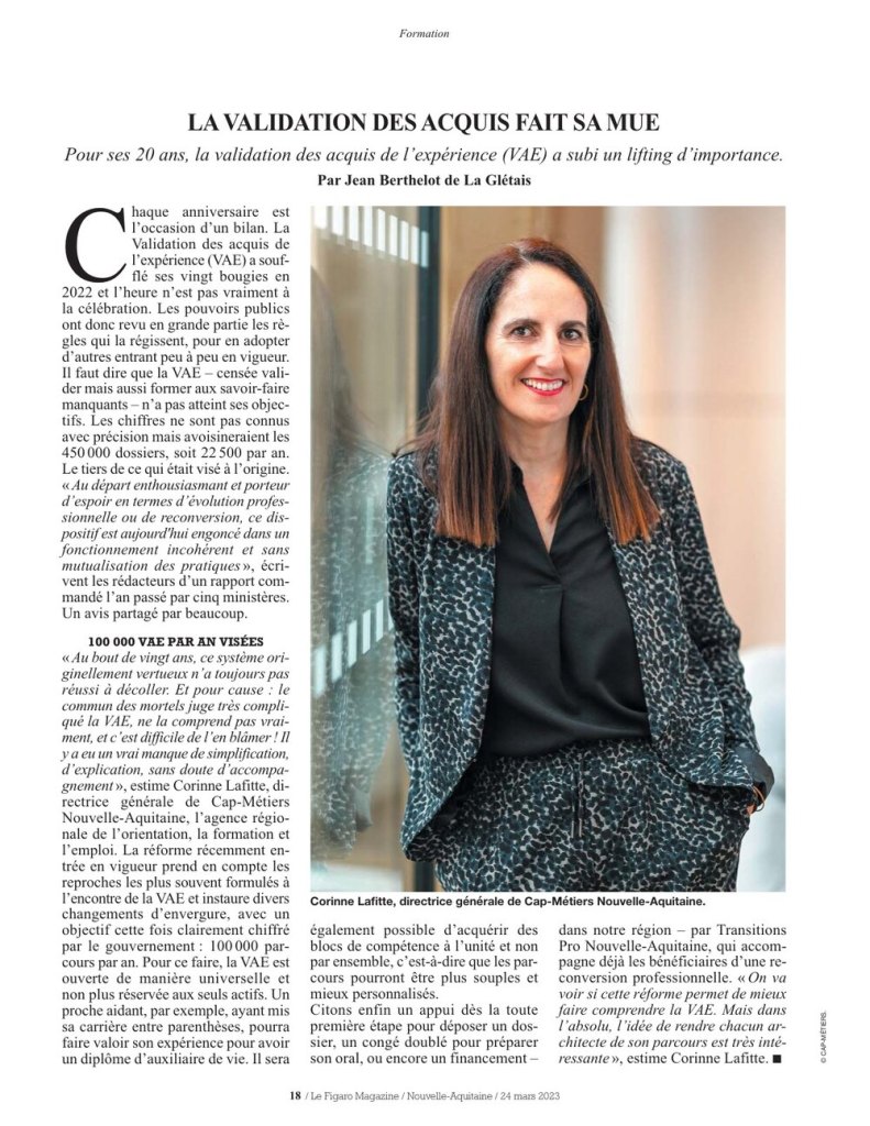 Page de l’article « La validation des acquis fait sa mue » dans Le Figaro Magazine
